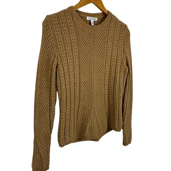 MaxMara Ronco Warm Cable-Knit Crewneck Wool Camel Pullover Sweater Size Medium - Picture 7 of 16